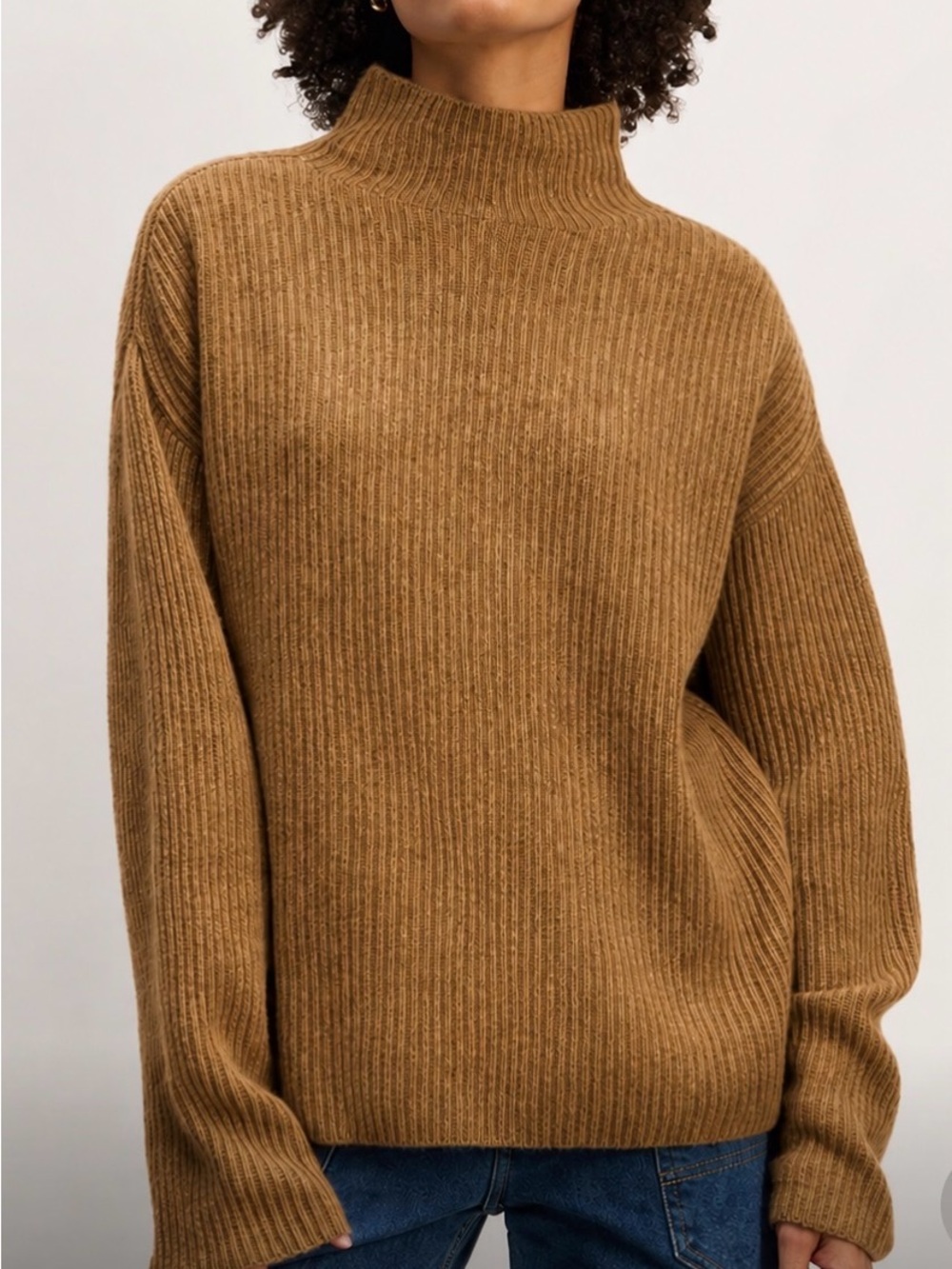 Everlane Camel Ribbed Funnel Neck Sweater